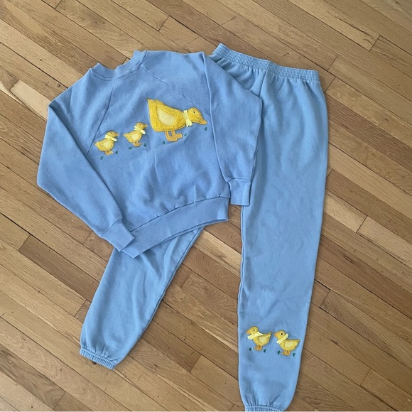 vintage blue sweat set with fuzzy ducks - Picture 1 of 4